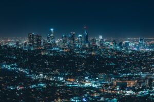 Wirtschaft Sklyline einer Stadt bei Nacht